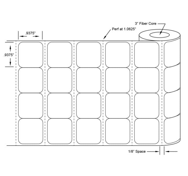 0.9375 x 0.9375 Inch Size and 3 Inch Core Size Perforated Direct Thermal Paper Label - Image 2