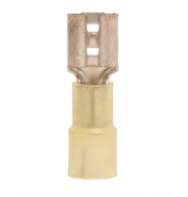 12-10 AWG Female Quick Disconnect Nylon Butted Seam Yellow (.375 x .032 Tab) - Image 1