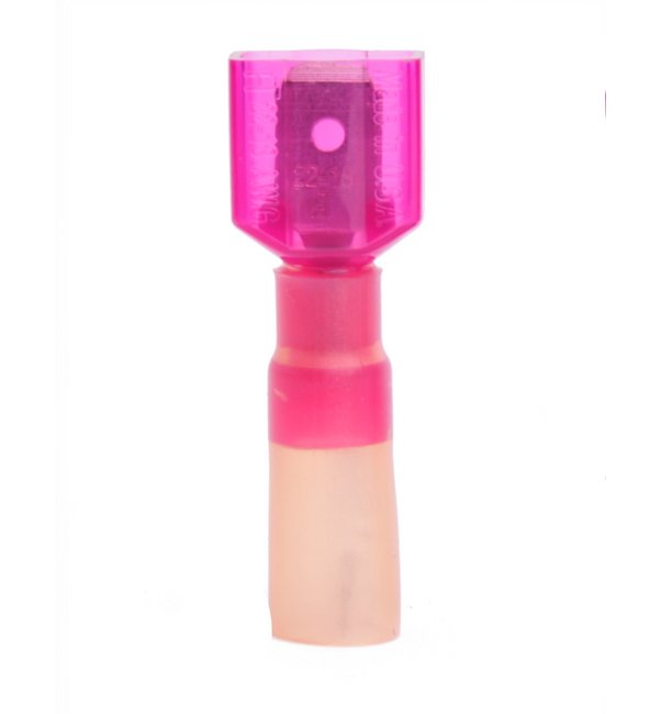 22-18 AWG Male Quick Disconnect Heat Shrink Terminal, Red (.250 x .032 Tab), Pack of 100 - Image 1