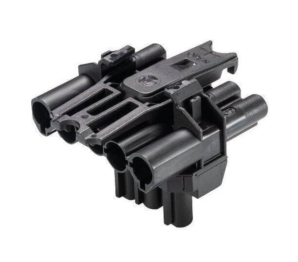 Wieland GST18i5 T-Distributor Splitter with Mounting Plate, 5-Pole, 1 IN 2 OUT, 20A, Black - Image 1