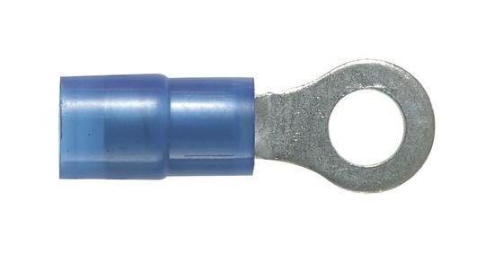 Blue Nylon Ring Terminal (#8 Stud, 16-14 AWG) - 3-pc Set with Sleeve - Image 1