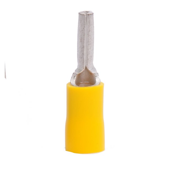 Yellow 12-10 AWG Nylon Butted Seam Pin Terminals - Pack of 100 - Image 1