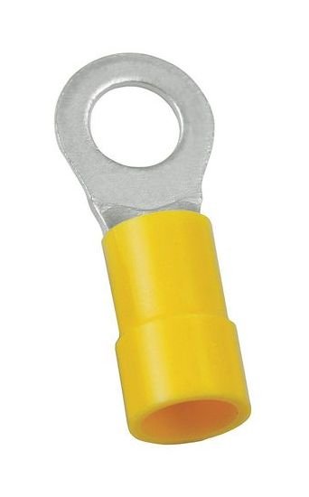 10-12 AWG Yellow Ring Terminal (3/8 Stud) 3-pc Nylon Sleeve - Image 1