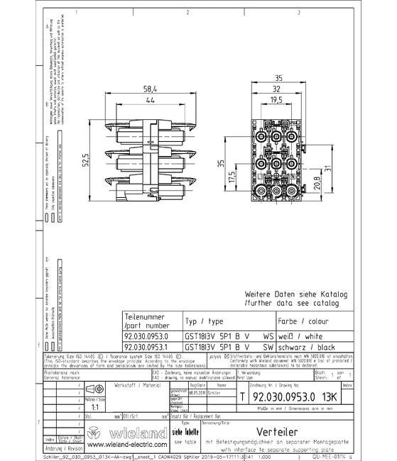Wieland 3-Pole Electrical Splitter with 1 Input and 5 Outputs - Image 2