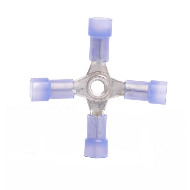 16-14 AWG 4-Way Nylon Butted Seams Connector - Pack of 100, Blue - Image 1