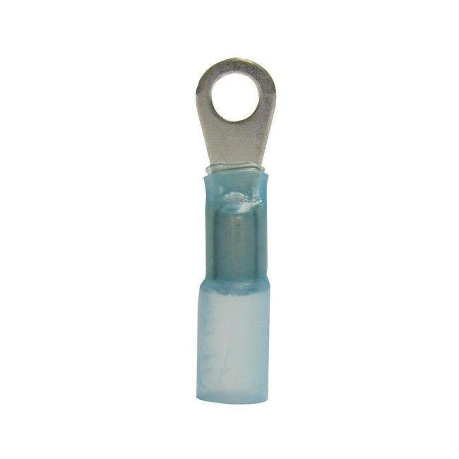 Blue Heat Shrink Ring Terminal 16-14 AWG (#6 Stud) - Pack of 100 - Image 1