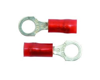 Vinyl Insulated 22-16 AWG Ring Terminal, 1/4 Stud Size, Butted Seam, Pack of 100 - Image 1