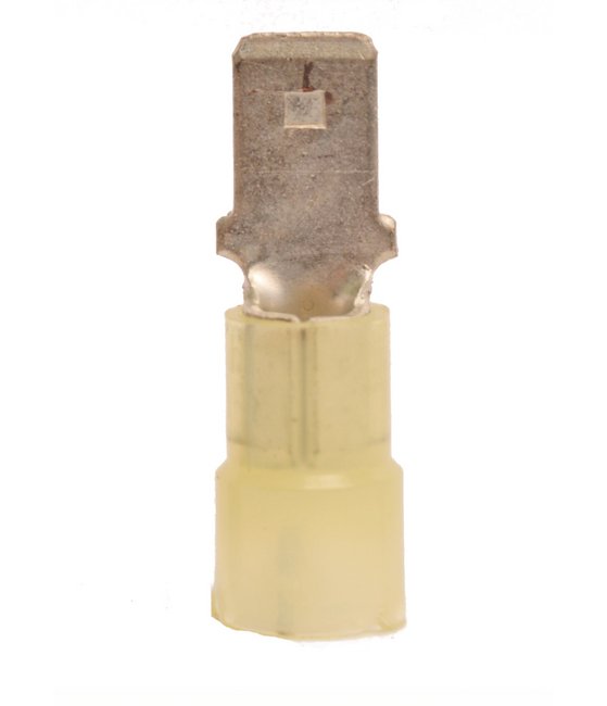 Nylon Insulated Quick Disconnect Male Connector, 12-10 AWG, .250 x .032 Tab, Yellow - Image 1