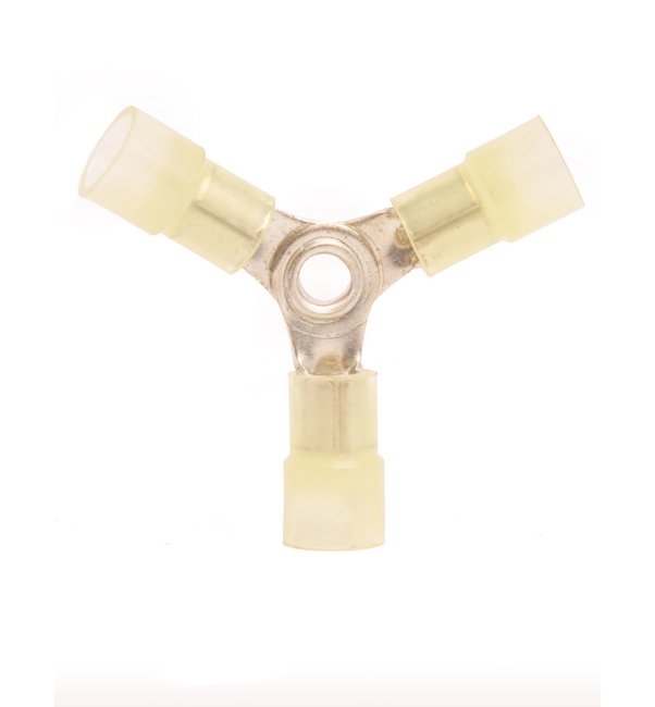 Yellow Nylon Butted Seam 3 Way Connector for 12-10 AWG Wire, Pack of 100 - Image 1