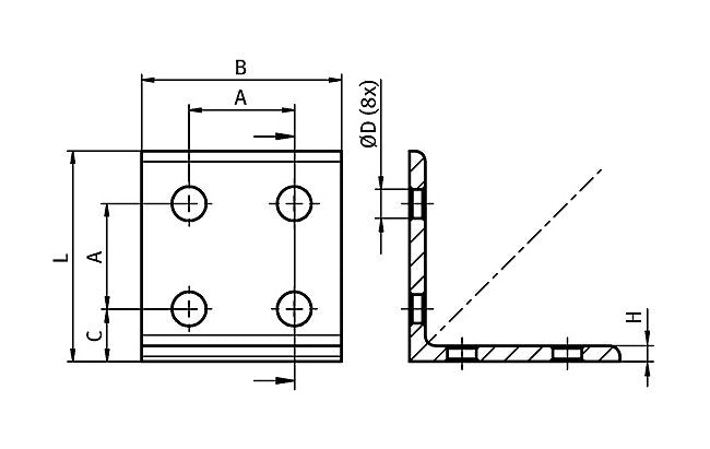 Enclosure Hardware 90/90 Connection Angle 8 Holes - Image 2