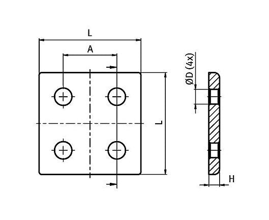 Square Connection Plate 80/80 with 4 Holes - Image 3