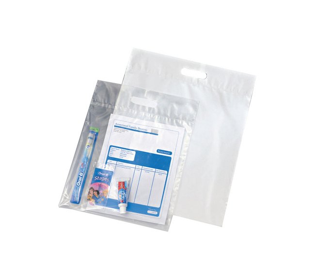 Clear Environmentally Friendly 12-Inch 2 Mil Tote Bag with Die-Cut Handle - Image 1