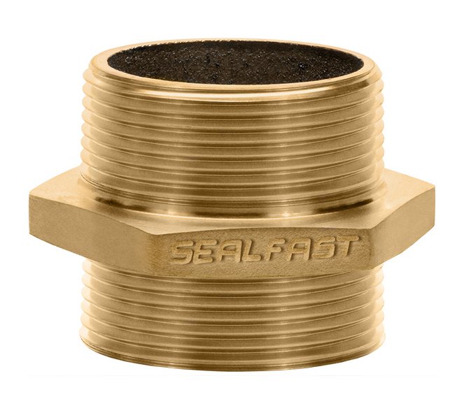 Brass Double Male Hex Nipple Adapter, 2 1/2" MNPT x 1 1/2" MNST - Image 1