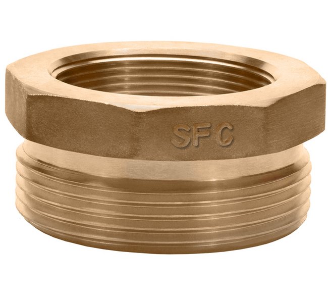 Brass Female x Male Adapter Fitting, 2" FNPT x 2 1/2" MNST Hex Bushing - Image 1
