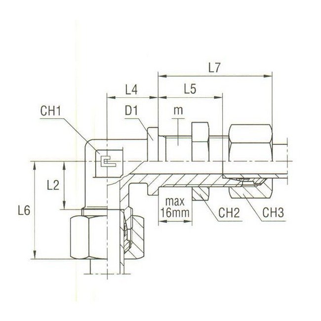 Bulkhead Elbow Equipped B3 Ring - Carbon Steel DIN 2353 Compression Fitting - Image 2