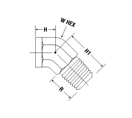 Parker Street Elbow 45° SVE, FNPT to MNPT, 1/8" NPT Thread, Brass/Steel/Stainless Steel - Image 2