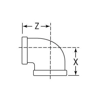 Malleable Iron Class 150 Reducing Elbow 1/2" x 1/4" - Image 2
