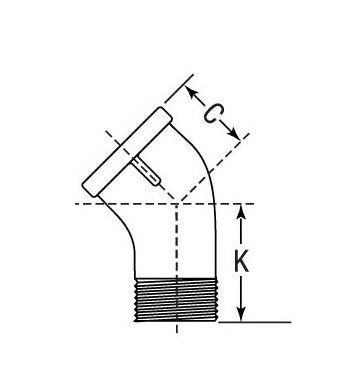 45-Degree Street Elbow, Malleable Iron Class 150, 1/2 NPS - Image 2