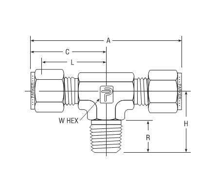 Parker NPT Male Branch Tee for Fractional Tube - A-LOK® x A-LOK® x NPT 3/8" - Image 2
