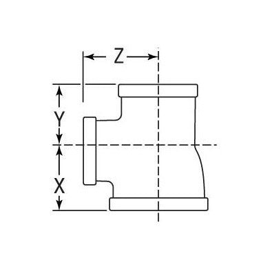Durable Class 150 Malleable Iron Reducing Tee - 2.5" x 2.5" x 1" - Image 1