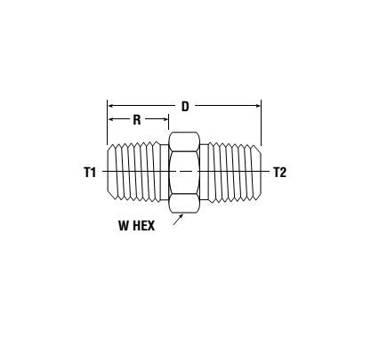 Parker Instrumentation Male Hex Nipple MHN 1/2" MNPT to 1/8" MNPT - Image 2