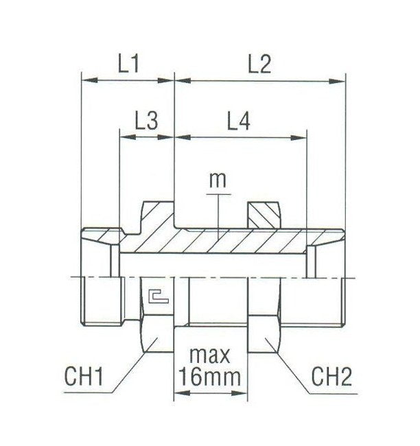 DIN 2353 Bulkhead Union Body - Carbon Steel 12.0mm - Image 2