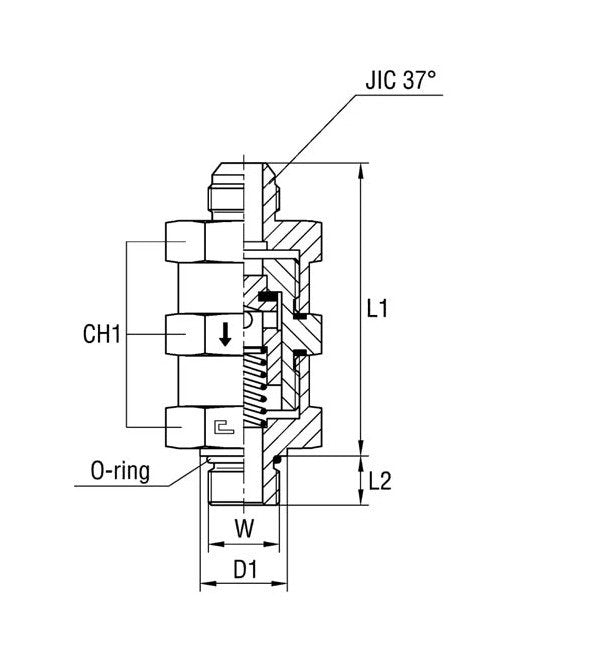 Male Stud Non Return Valve with O-ring Thread UNF/UN-2A - Heavy Duty Hydraulic Check Valve - Image 1