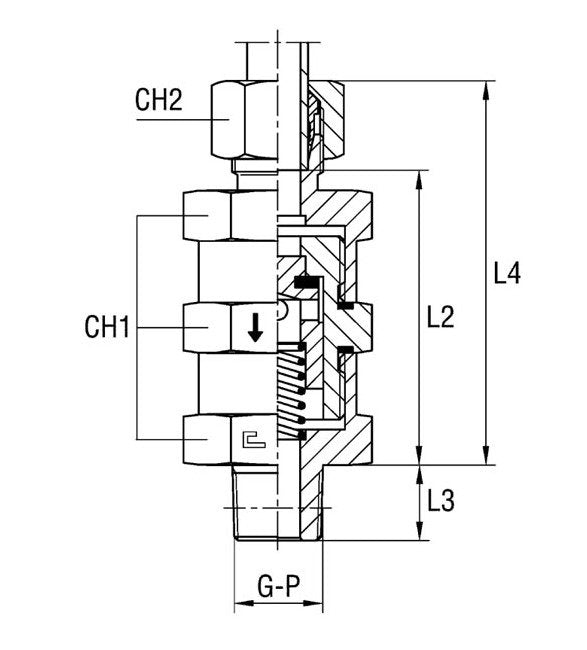 Male Stud Non Return Valve Thread BSP Taper - Equipped B3 Ring, Light Duty, 100 Bar - Image 1