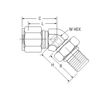 Parker 45° Male Elbow SAE/MS Straight Thread Fitting for Fractional Tubes - Image 2
