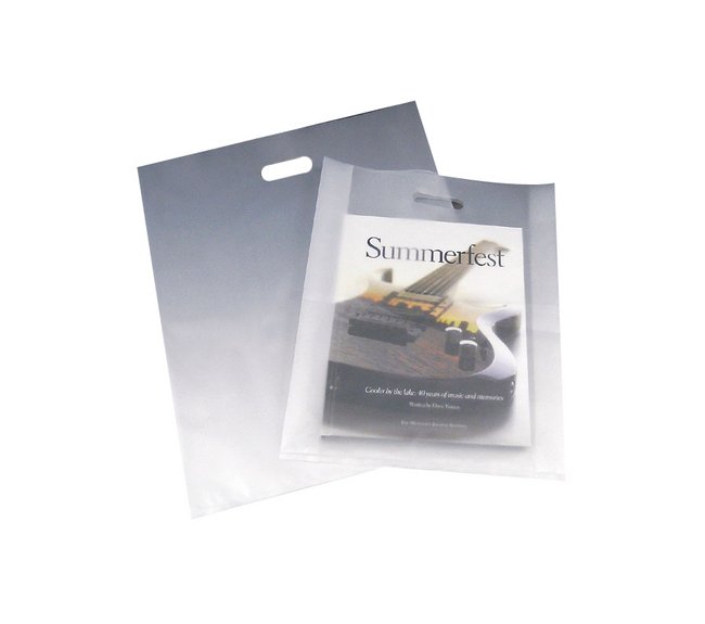 12 in Frosted High-Density Poly Tote Bags with Gusseted Design - Image 1