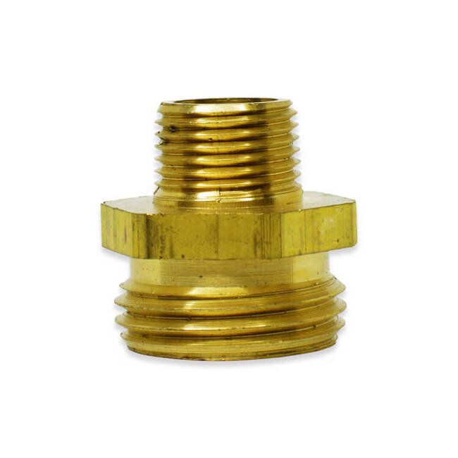 MGMP Series 3/4 Inch (in) Male National Pipe Thread (MNPT) and Male Garden Hose Thread (MGHT) Adapter Fitting - Image 1