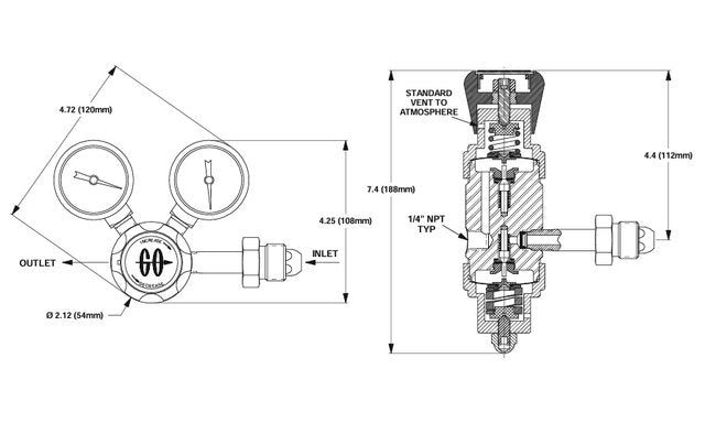 GO Regulator CYL-2 Brass Gas Pressure Regulator - Image 2