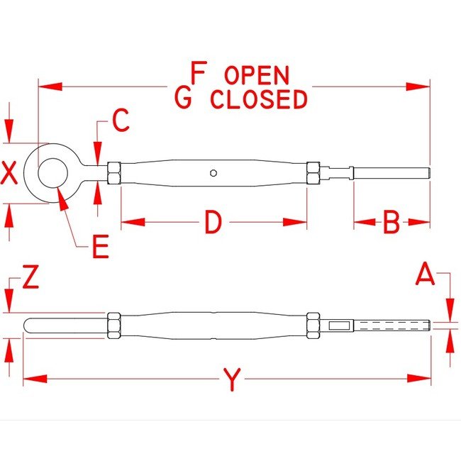 316 Stainless Steel Closed Body Gate Eye & Hand Swage Stud Turnbuckle - Image 2