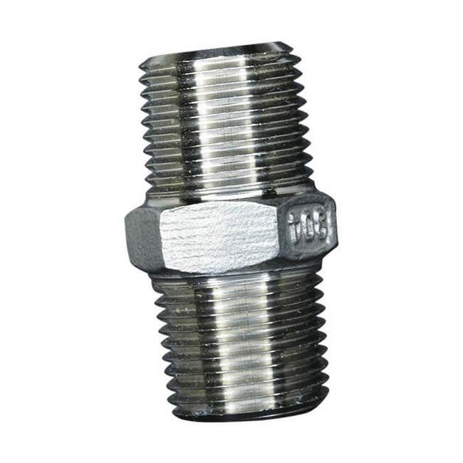 HNS Series 1/4 Inch (in) Size Male National Pipe Thread (MNPT) 304 Stainless Steel Nipple Fitting - Image 1