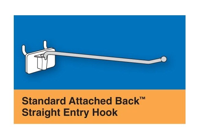2" Standard Attached Back Straight Entry Hook - White Plastic Backplate - Image 1