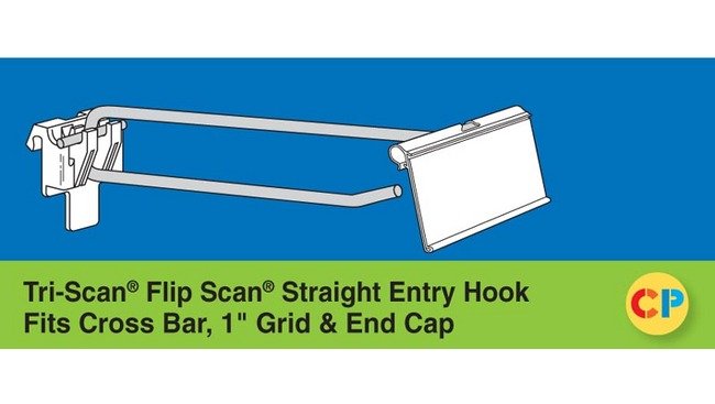 Tri-Scan Flip Scan Straight Entry Hooks - Fits Cross Bar, 1" Grid & End Cap - Image 1