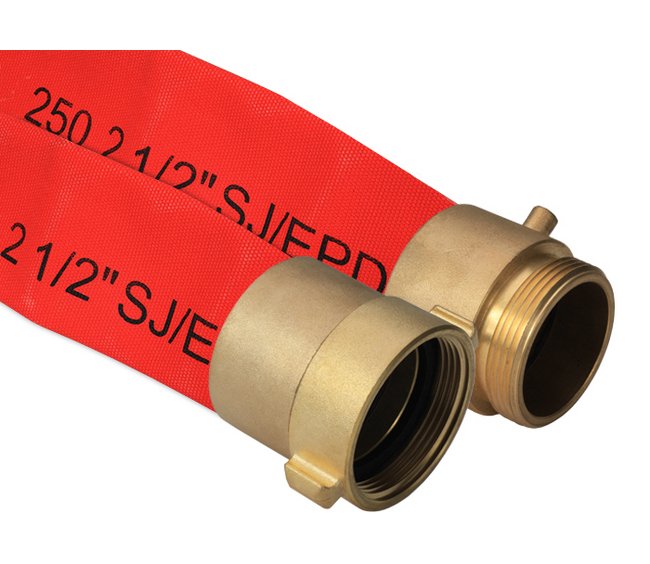 2-1/2" Red Coated Single Jacket Fire Hose - Brass Pin Lug - NPSH - Image 1