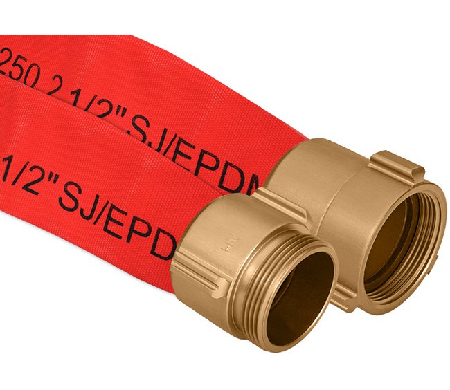 2-1/2" Single Jacket Fire Hose - Red Coated Novadura - Brass Rocker Lug NST - Image 1