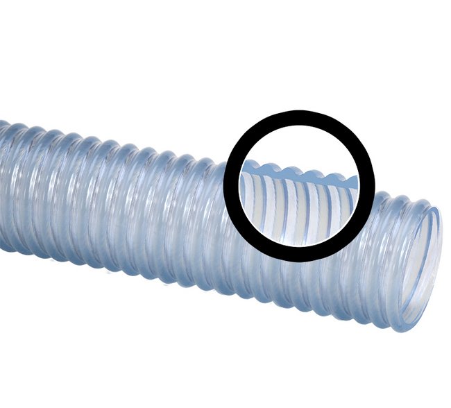 FDA PVC Clear Suction Corrugated Hose - 2in ID, 100ft - Image 1