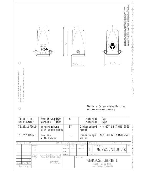 Wieland HOOD MIN GOT GB 7 M20 25 Z1 Industrial Connector Housing - Image 1