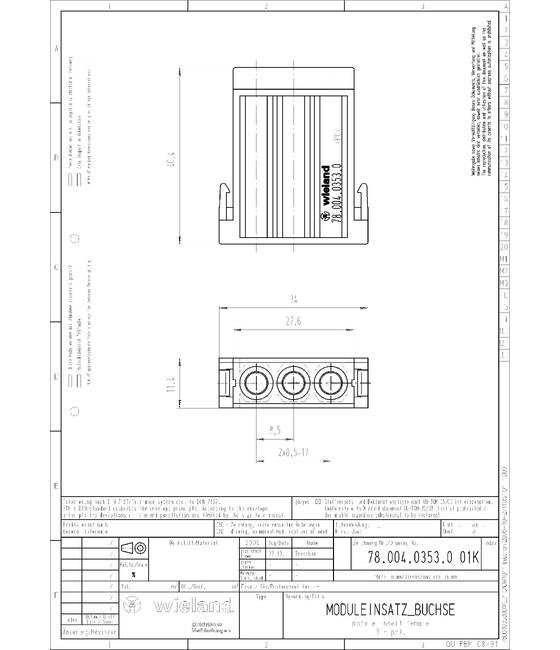 Wieland 3-Pole 630V/40A Modular Connector Female Insert - Image 2