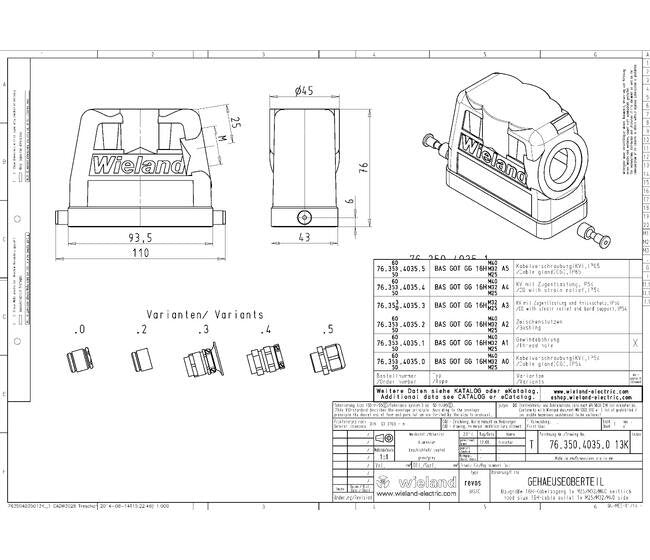 Wieland Heavy-Duty Industrial Connector Housing - 40-Pole M25 Threaded - Image 1