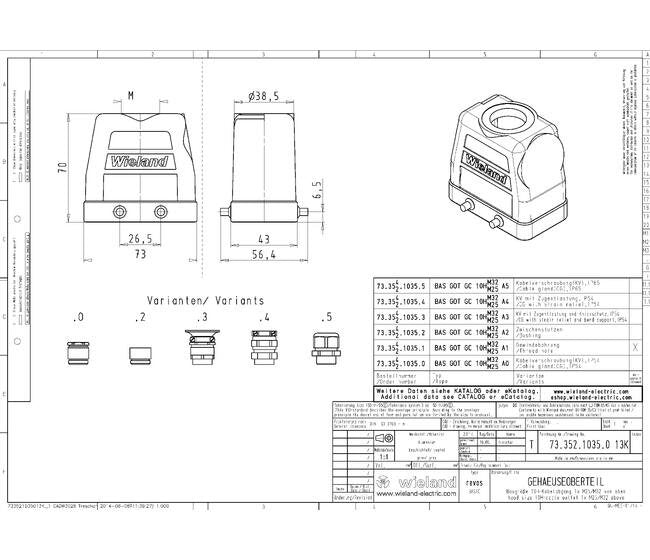 Wieland Industrial Multi-Pole Connector Housing - 10P Aluminum Hood with M32 Threaded Hole - Image 1