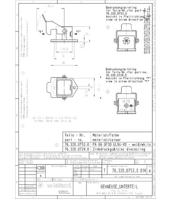 Wieland BOTTOM MIN GUT GA 7 25 Z Multi-Pole Industrial Connector Housing - Image 1