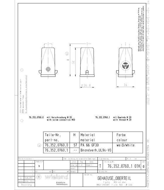 Wieland HOOD MIN GOT GB 7 M20 25 P1 Industrial Connector Housing - Image 1
