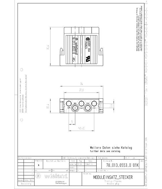 Wieland 5-Pole Crimp Pin Insert with 6kV Impulse Voltage Rating - Image 2