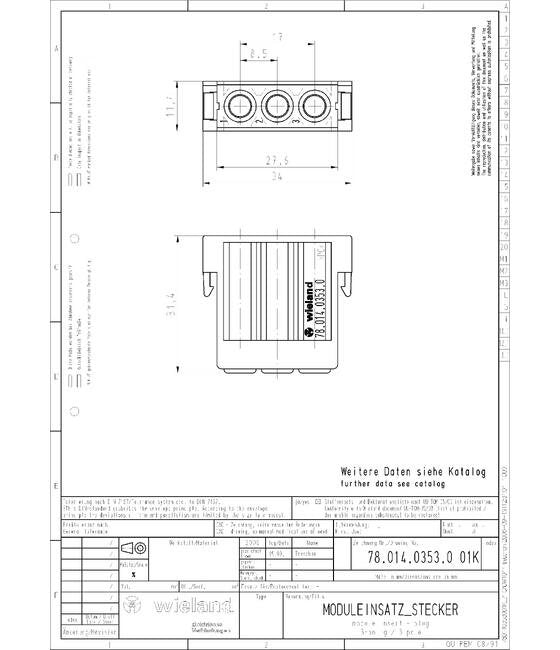 Wieland 3-Pole Crimp Pin Insert for Industrial Multipole Connectors - Image 2