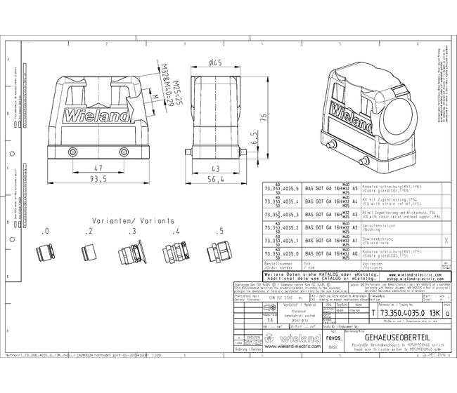Wieland Heavy-Duty Industrial Connector Housing - 40 Poles, Threaded M32, Aluminum - Image 1