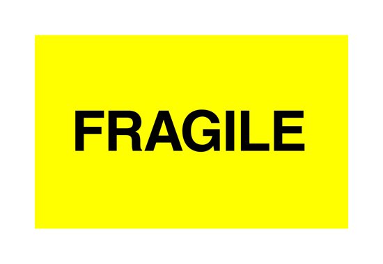 Bright Yellow Fragile Shipping Label - 3 x 5 Inches - Image 1