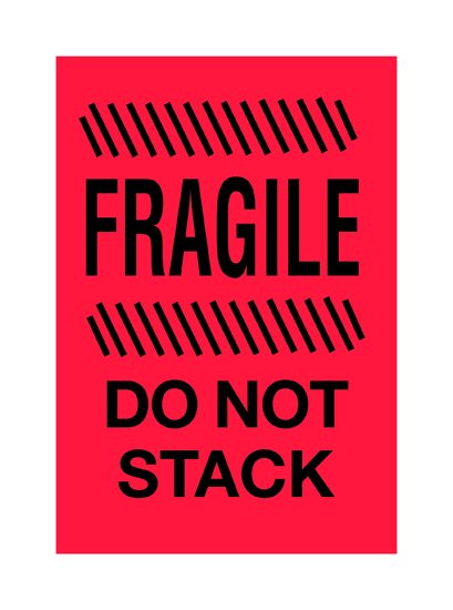 4x6 Fluorescent Red Fragile Shipping Label Roll (500 labels) - Image 1